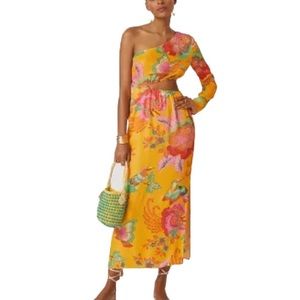 NWT FARM Rio x Anthropologie One Shoulder Orange Floral Cutout Maxi